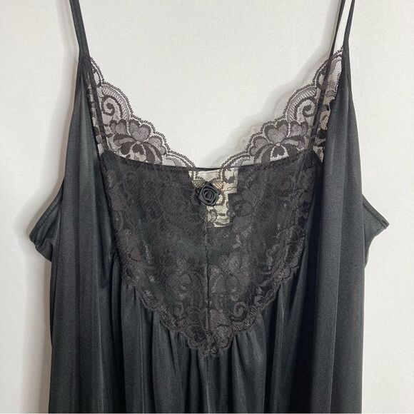 Cachet Black Vintage Lingerie Long Maxi Nightgown Large Lace Detail 80s - Picture 4 of 11